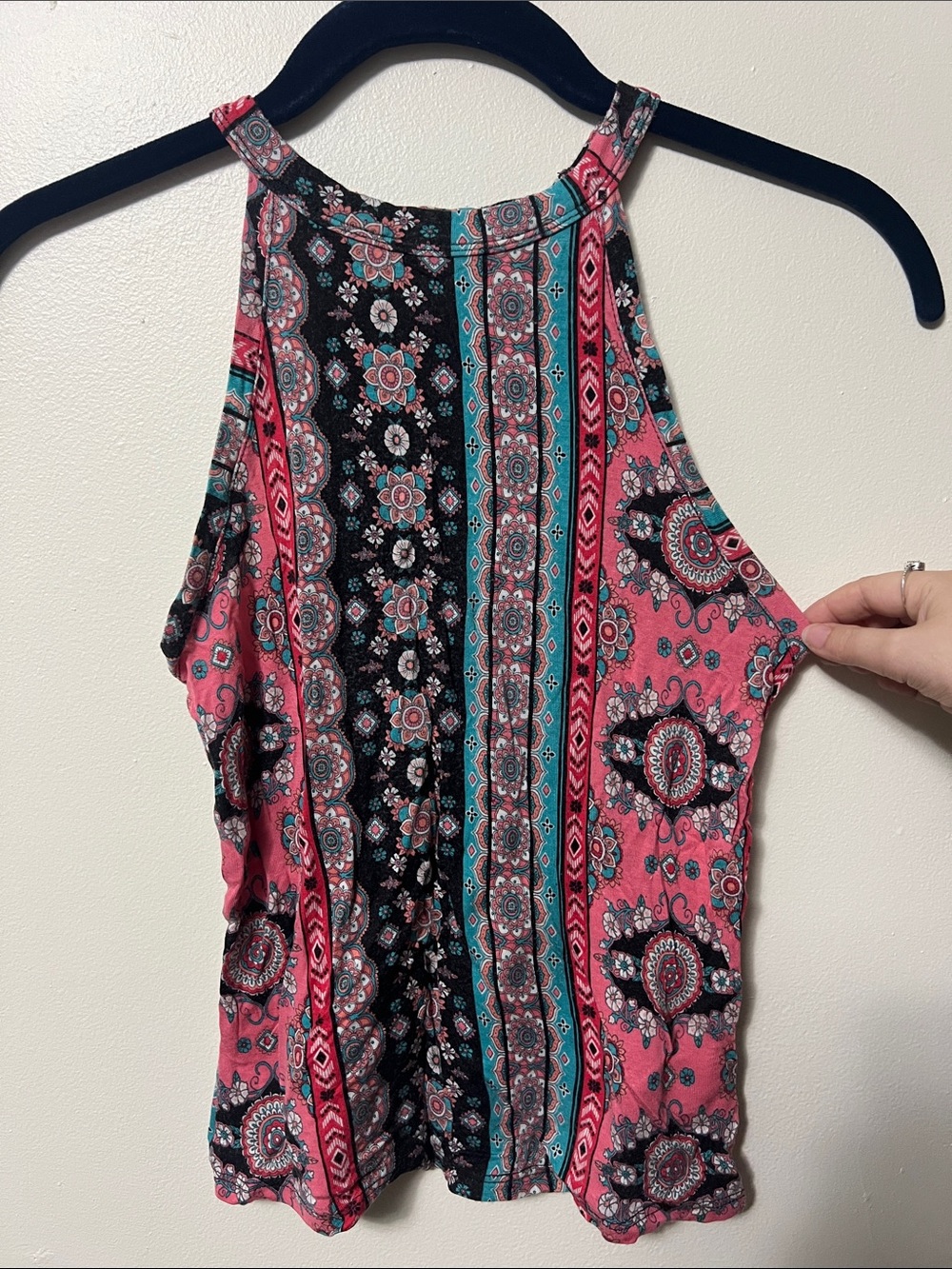 Pink Paisley Halter Tank Top with Teal Accents